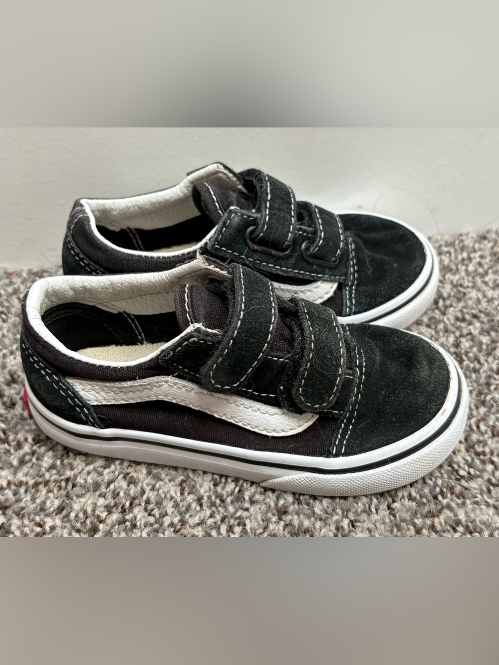 Vans Old Skool Kids Black Velcro Canvas Skate Shoes Toddler Size 7c